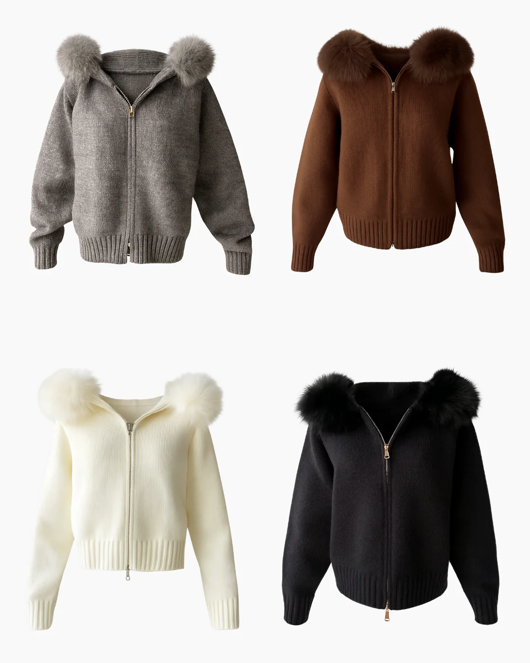 Knitted Zipped Hoodie with Fur Hood - Image 15