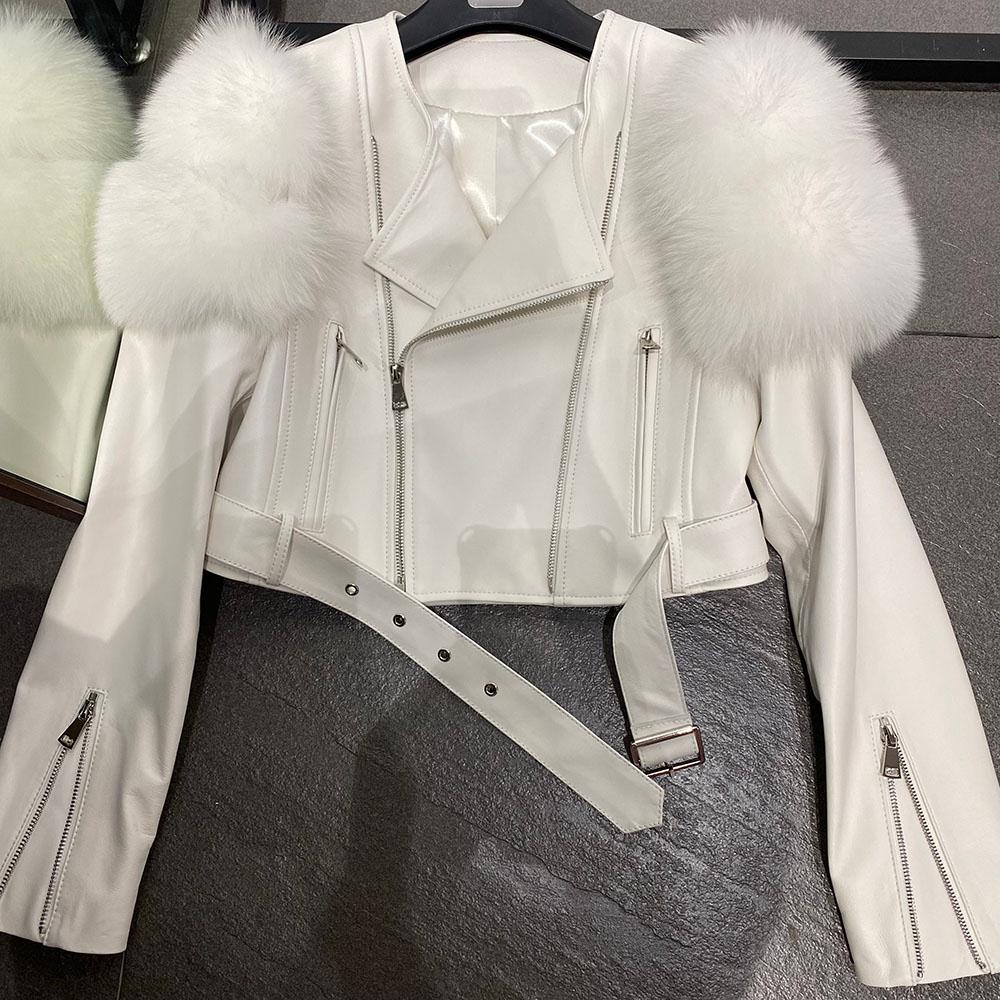 Leather Jacket with Fur Sleeves Detailing - Image 8